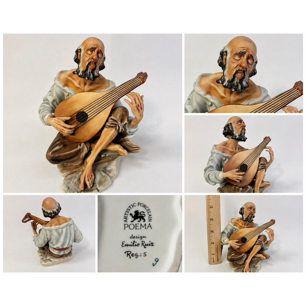 Vintage Emilio Ruiz Poema Porcelain Lute Player Figurine 7” Spain